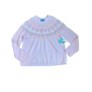 CeCe Womens S Soft Heart Print Pink Knit Sweater NWT